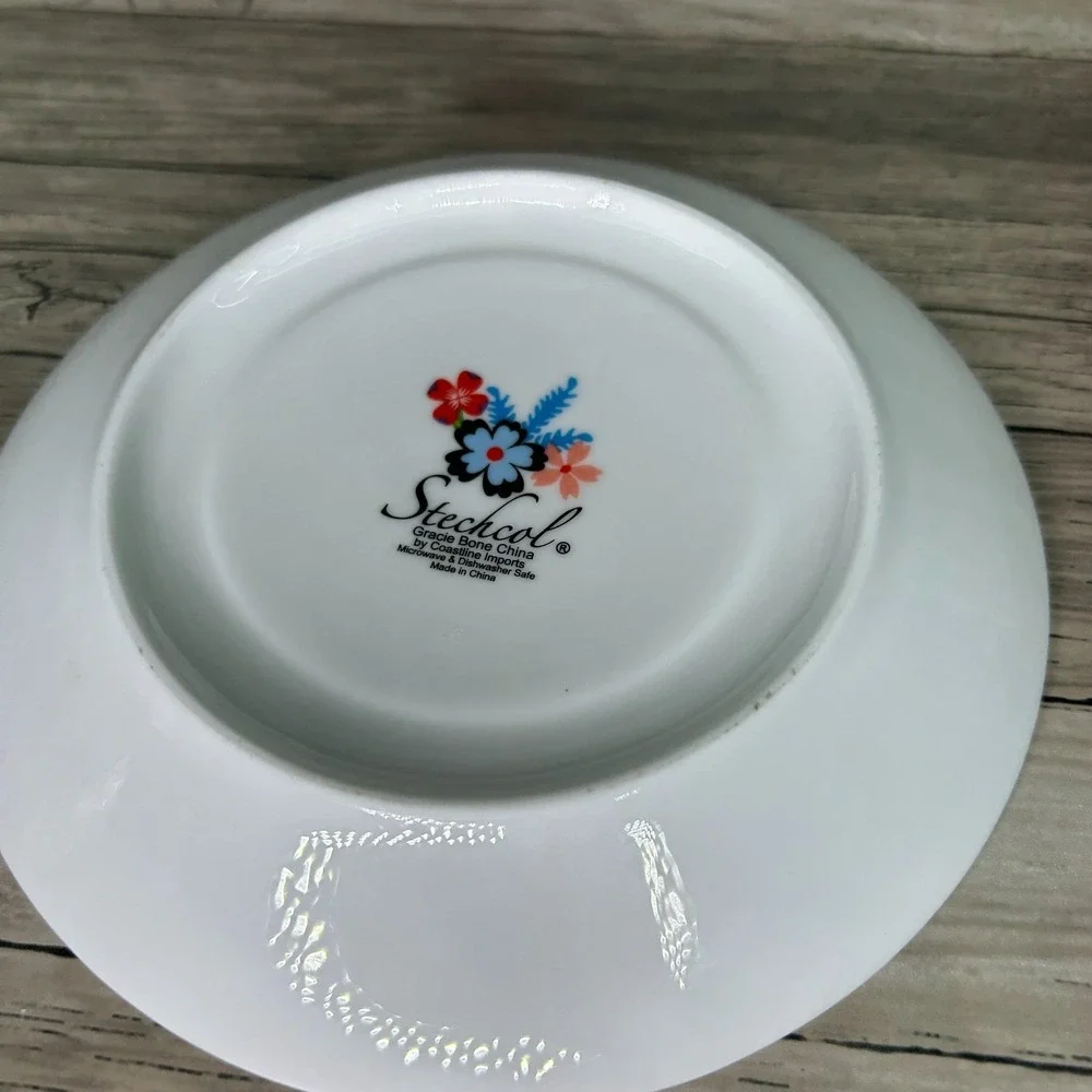 Stechcol Gracie Bone China Mad Hatter Whimsical Tea Set Cup Plate Floral Cottage